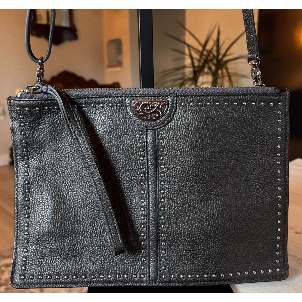 Brighton Pretty Tough City Leather Gray Crossbody w/ Dust Bag
